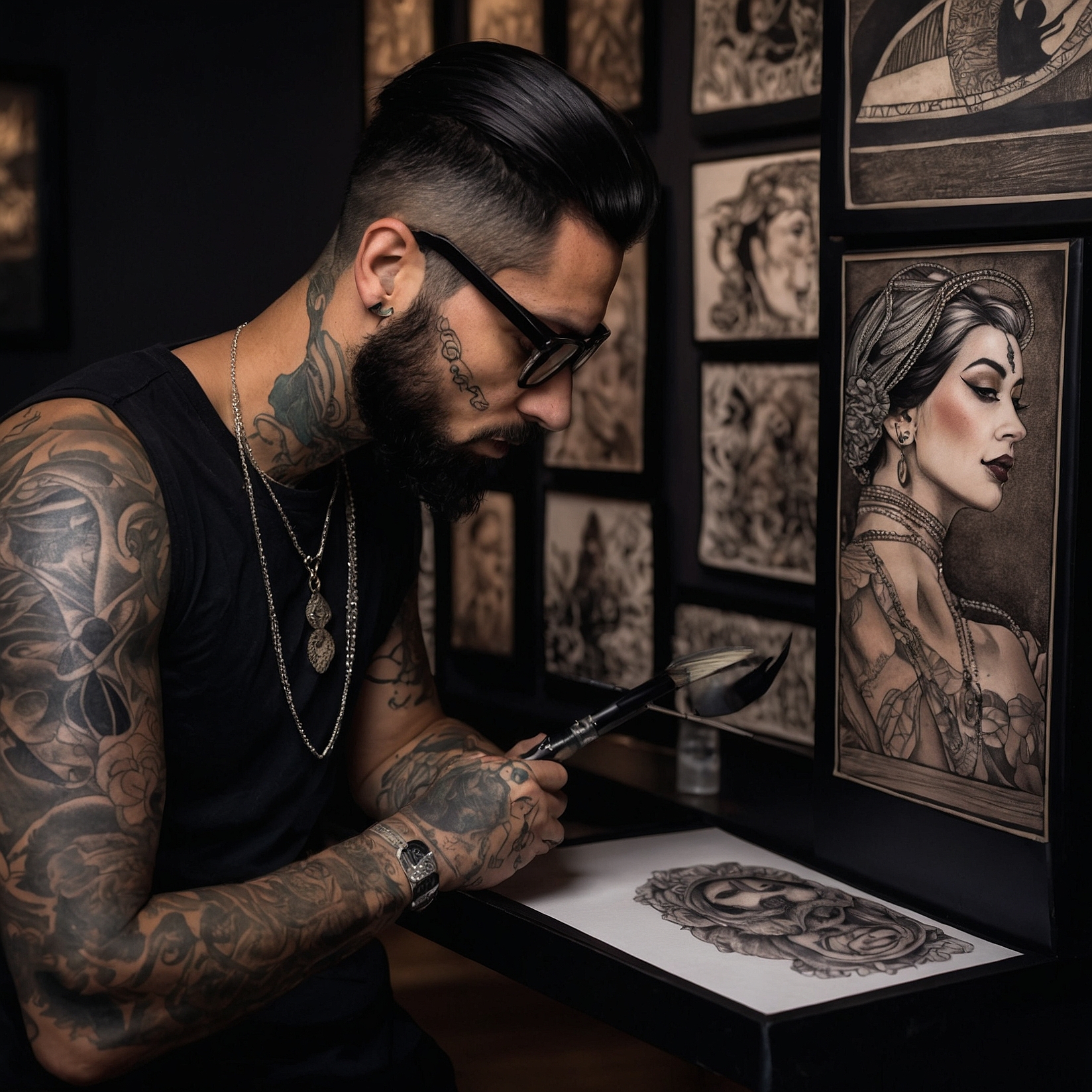 Tatuador creando diseño